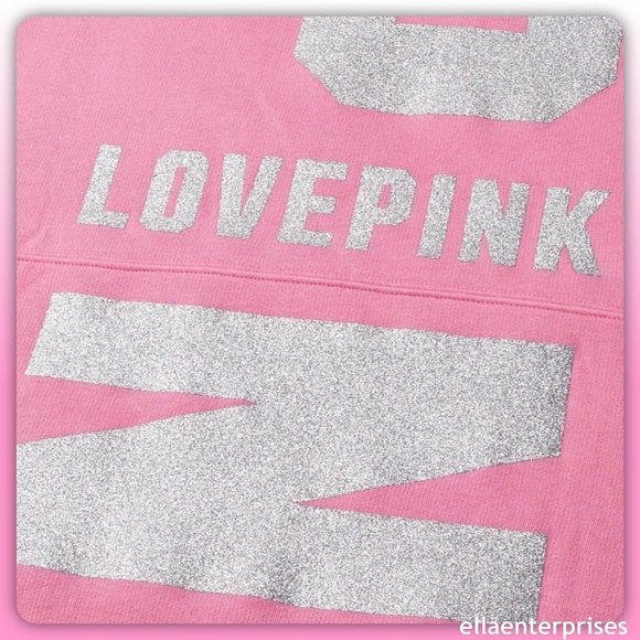 VS Pink S Pink Silver Shimmer Varsity Crew - Picture 2 of 3